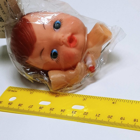 Vtg Crafty Ladies Doll Head & Hands Blue Eyes Holding Bottle in Hand Open Mouth - Picture 6 of 8